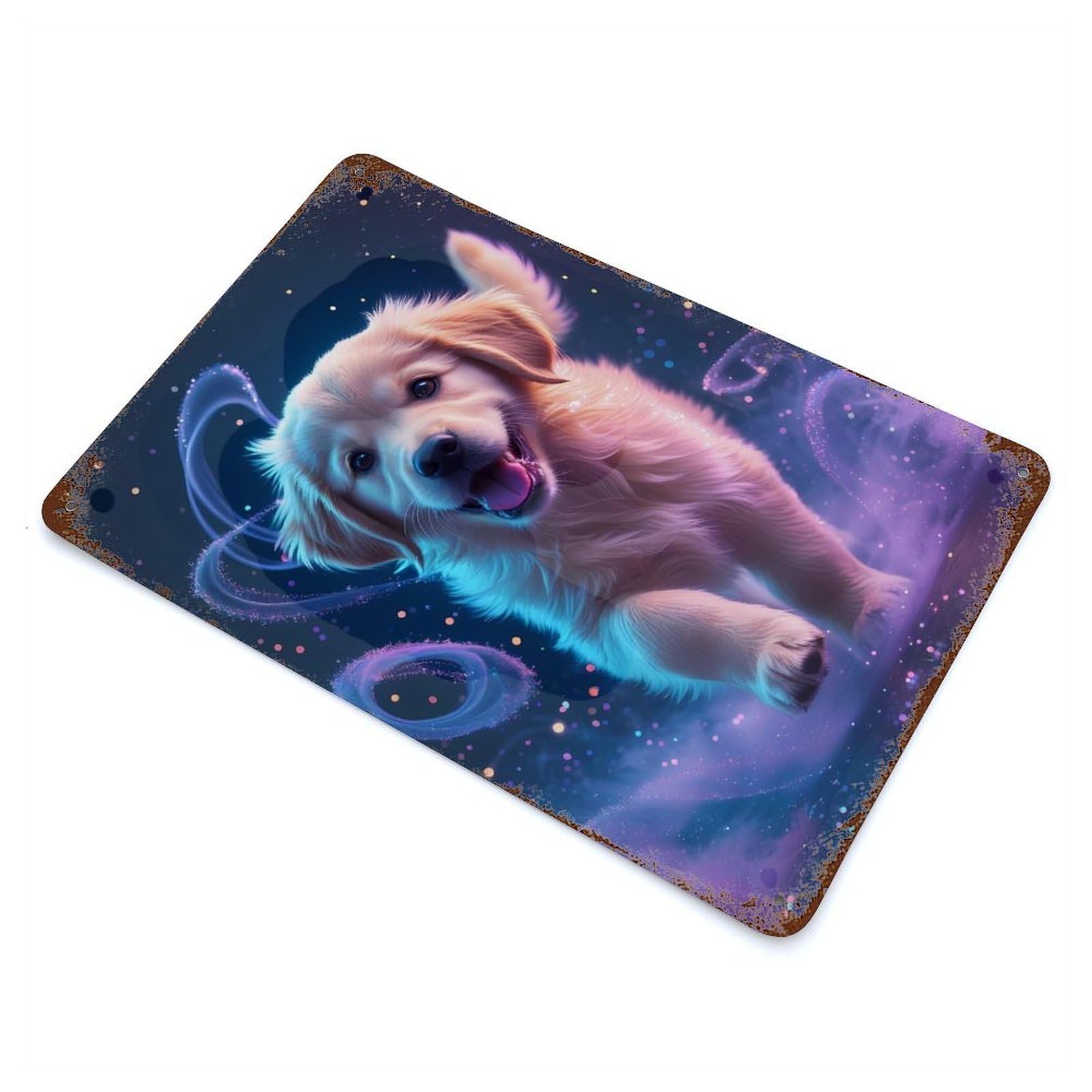 Golden Retriever Puppy with Magic Rust Effect Tin Sign 11.8"x7.9", Ideal for Garage, Bar And Workshop Decor