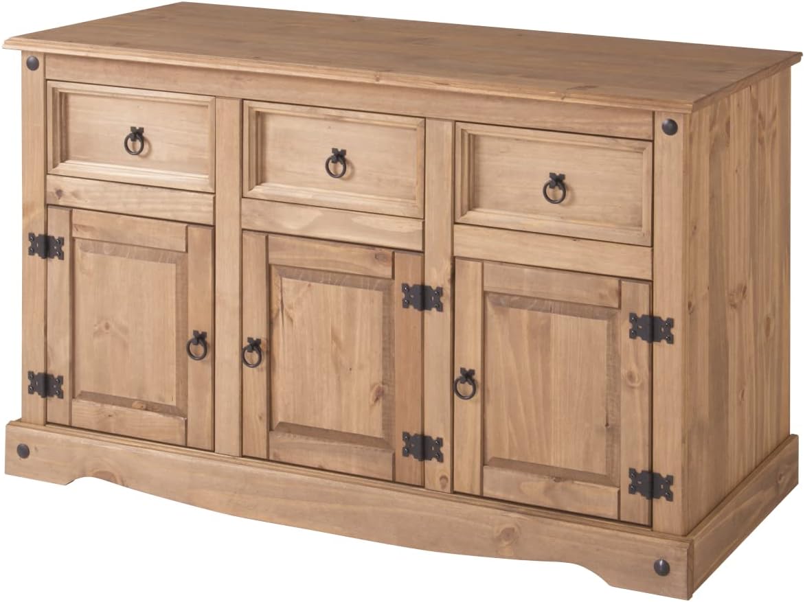Furniture Dash, Sideboard Buffet Corona, 3 Doors & 3 Drawers, Wooden Storage Cabinet, Cupboard Console Table, Ideal for for Living Room, Kitchen Island, Dining Room, Hallway -Brown