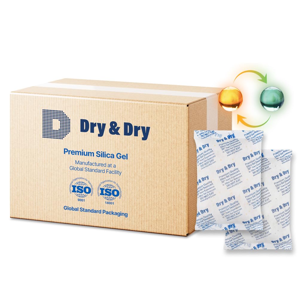Dry & Dry 500 Gram [30 Packets] Orange Indicating Mixed Silica Gel Packets Siilca Gel Desiccant - Rechargeable Moisture Absorbers for Food Storage, Electronics, 3D Filament & Safes