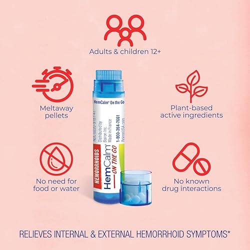 Miniatura 3 de Boiron HemCalm On The Go - Esencial de viaje para aliviar el dolor, picazón, hinchazón o molestias, 2 unidades (160 pellets)
