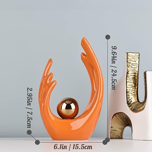 Miniatura 52 de XMGZQ Estatuas y esculturas abstractas de cerámica, estatuas de cerámica de arte naranja y dorado, decoración moderna del hogar para sala de estar