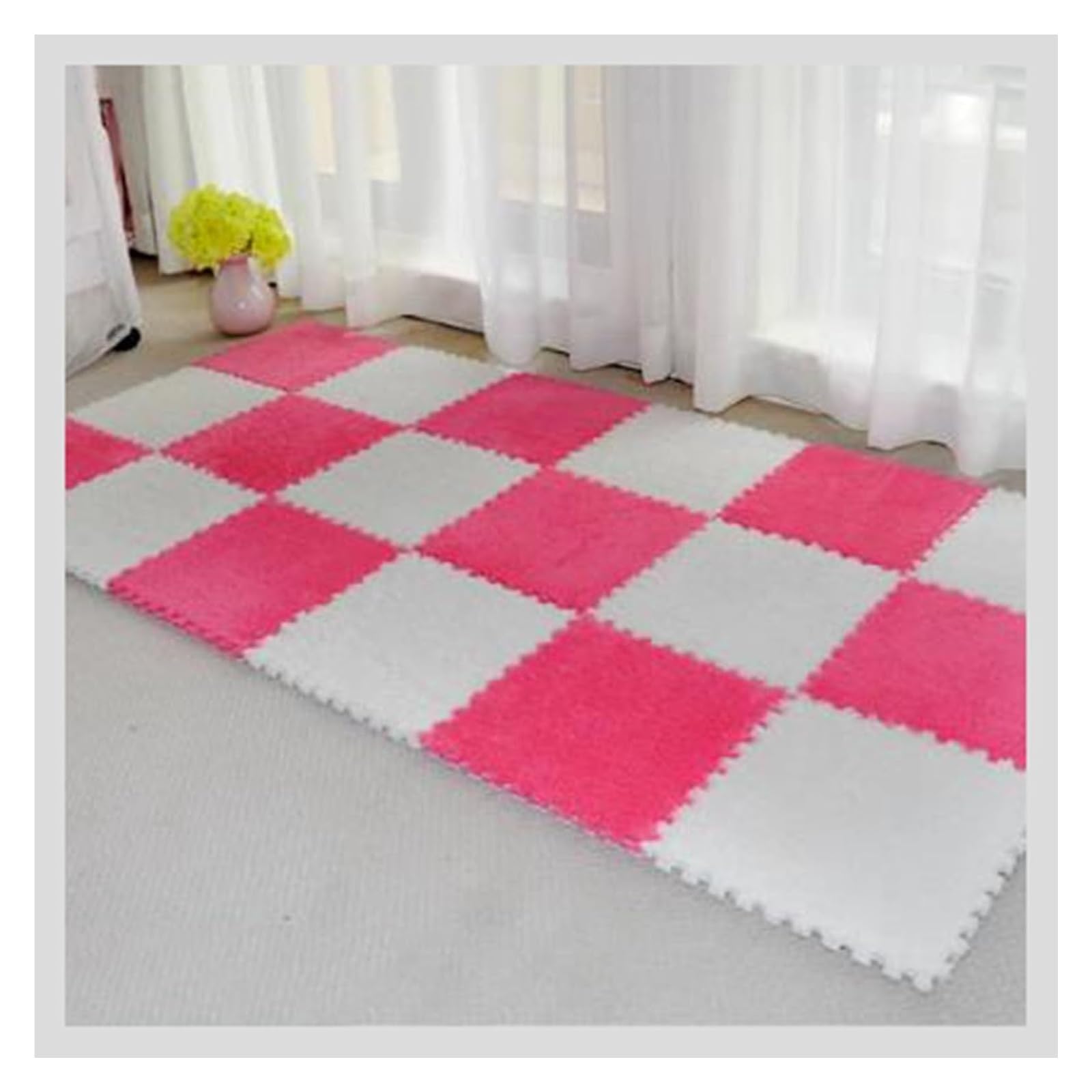 Weiche Plüschmatte Spleißmatten Krabbelmatte, 10 Stück 12 x 12 x 0,4 Zoll dicker weicher quadratischer Plüschschaum-Teppichfliesenbereich, Spielteppich for den Zimmerboden, DIY-Schaumstoff-Puzzle-Spie