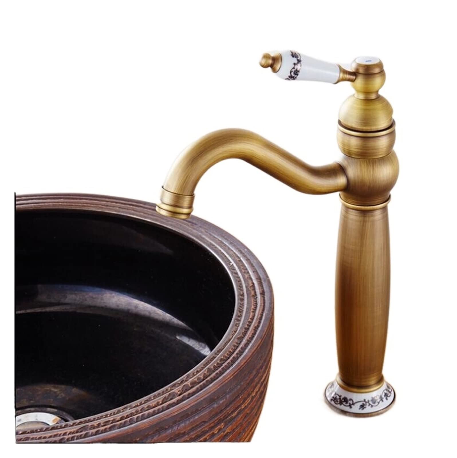 Grifos de Cuenca Gold/Antiguo Bronce sólido lámpara de baño Grifo de Lavabo de baño con cerámica de Manguito de Manguito de Manguito de Lavado de Lavado de Lavado con Toque WC (Oro Corto)