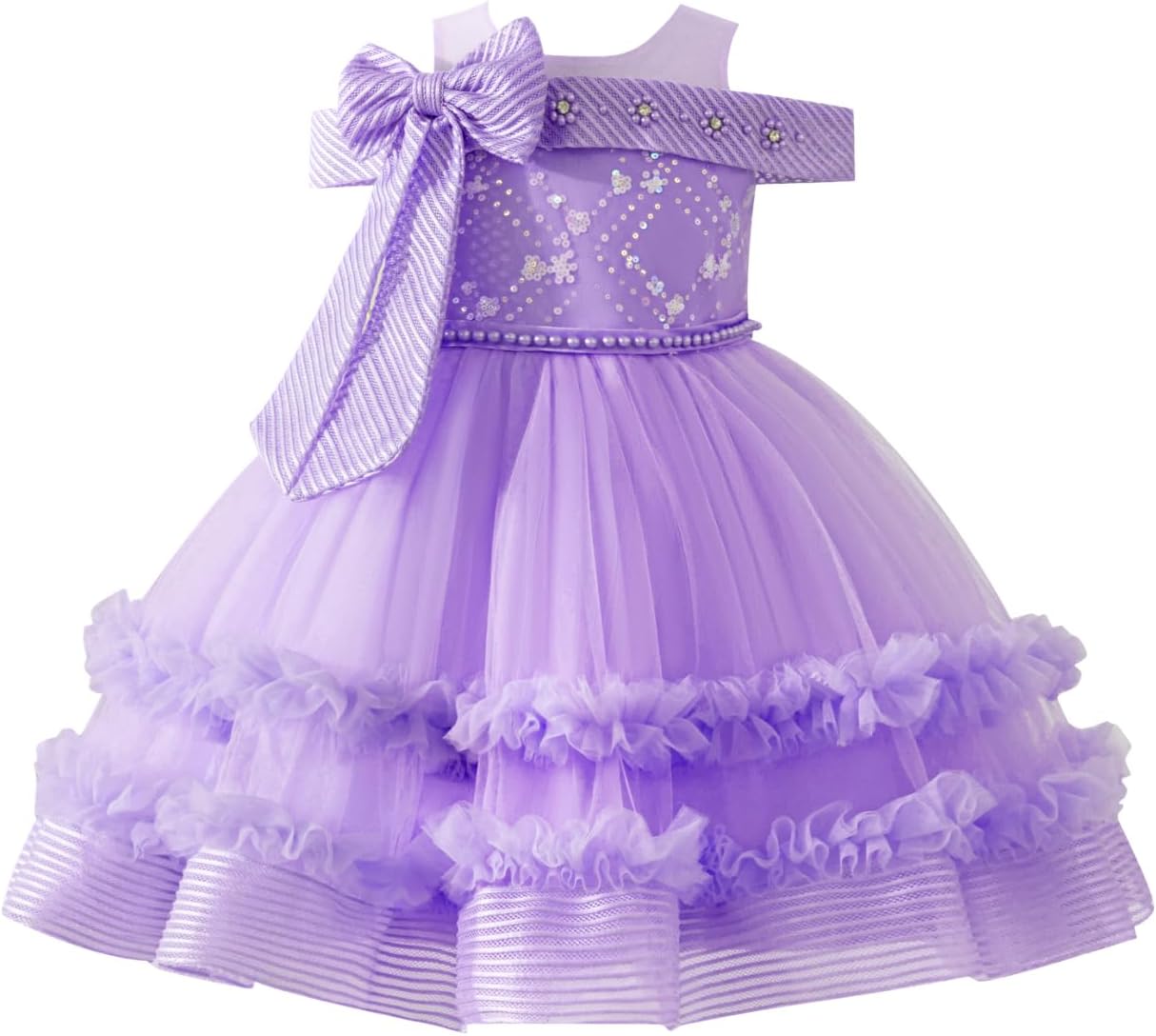 Flower Girl Dress Toddler Cold Shoulder Sparkly Glitters Tulle Tutu Party Princess Dresses Wedding Pageant Birthday Ball Gown