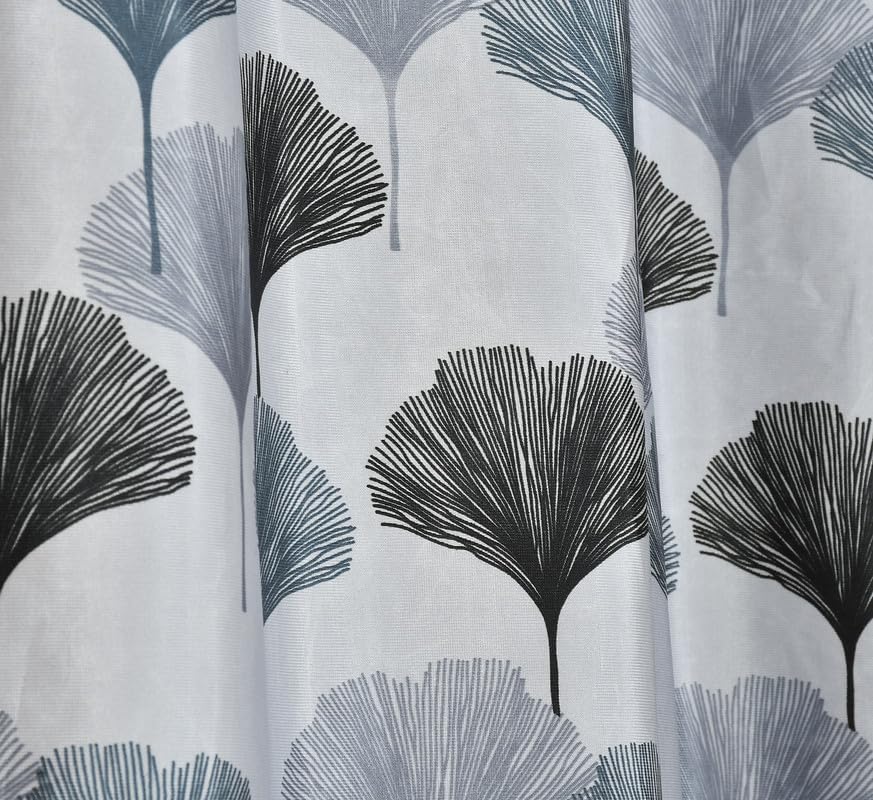 Image of HUTI 5 Feet Grey Window Curtain Set of 2 | Semi-Transparent Ginkgo Tree Printed Curtain | Soft Polyester Eyelet Window Curtains for Living Room & Bedroom 4x5 ft (120 x 150 cm) | Perfect for home decor