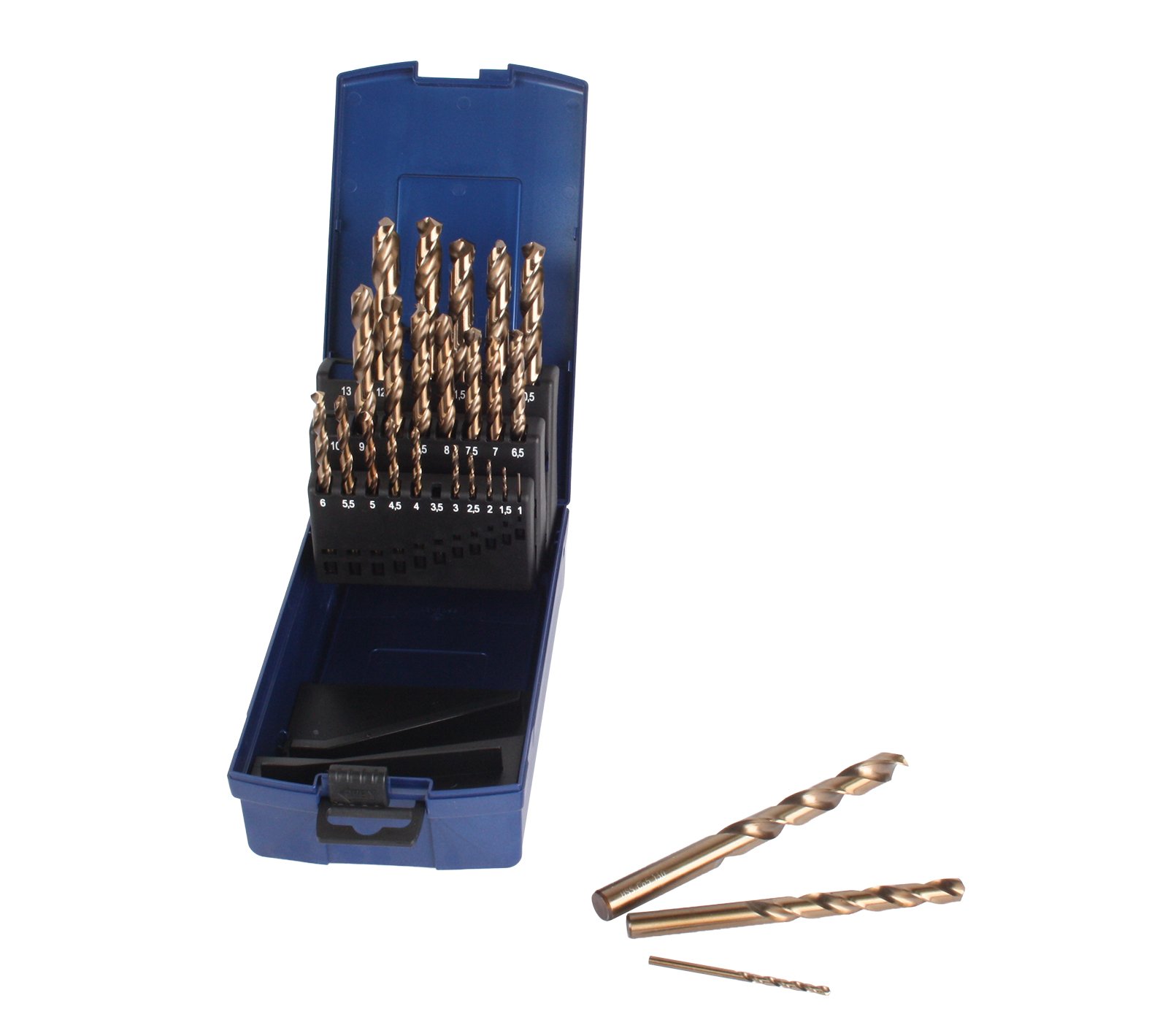 Set punte da trapano elicoidali, 25 pezzi, DIN 338, HSS-CO, tipo N, finitura in oro, 1,0 - 13,0 mm x 0,5 mm