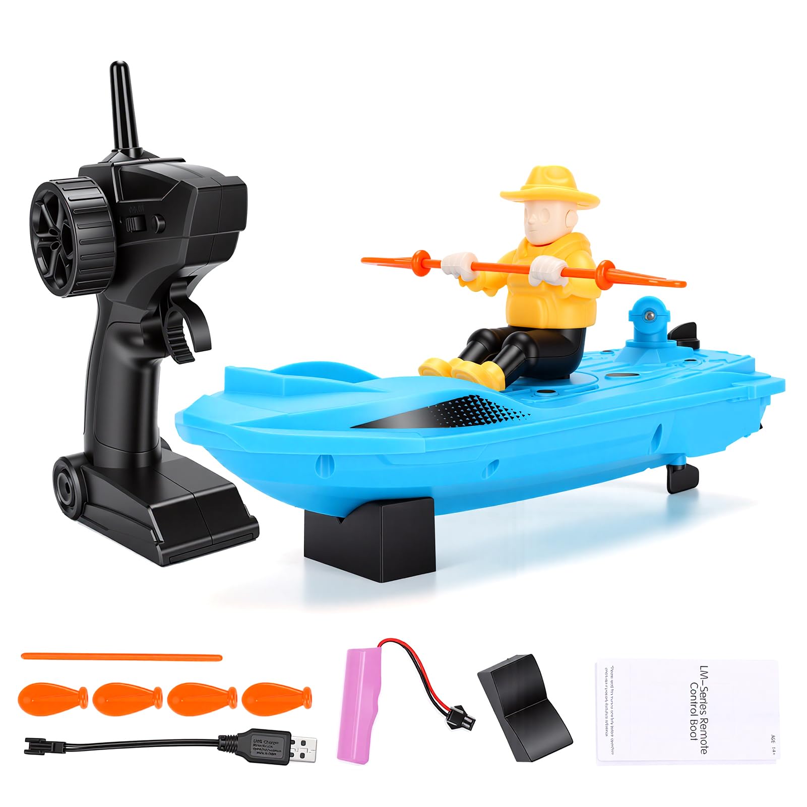 Barca radiocomandata da kayak radiocomandata, 2,4 GHz, con interruttore di sicurezza attivato ad acqua, modalità a doppia velocità per piscina, lago, laghetto, facile da usare (blu)