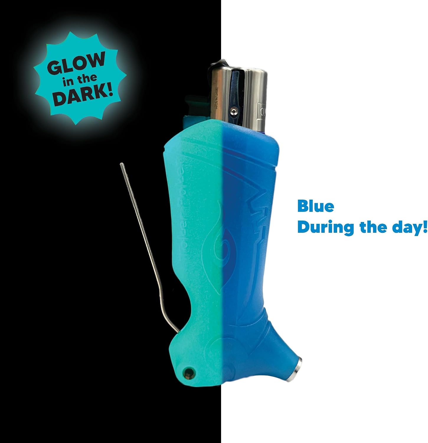 Toker Poker - Clipper Lighter Sleeve Glow in The Dark - All Inclusive Tool for Camping and Other (Glow Blue)