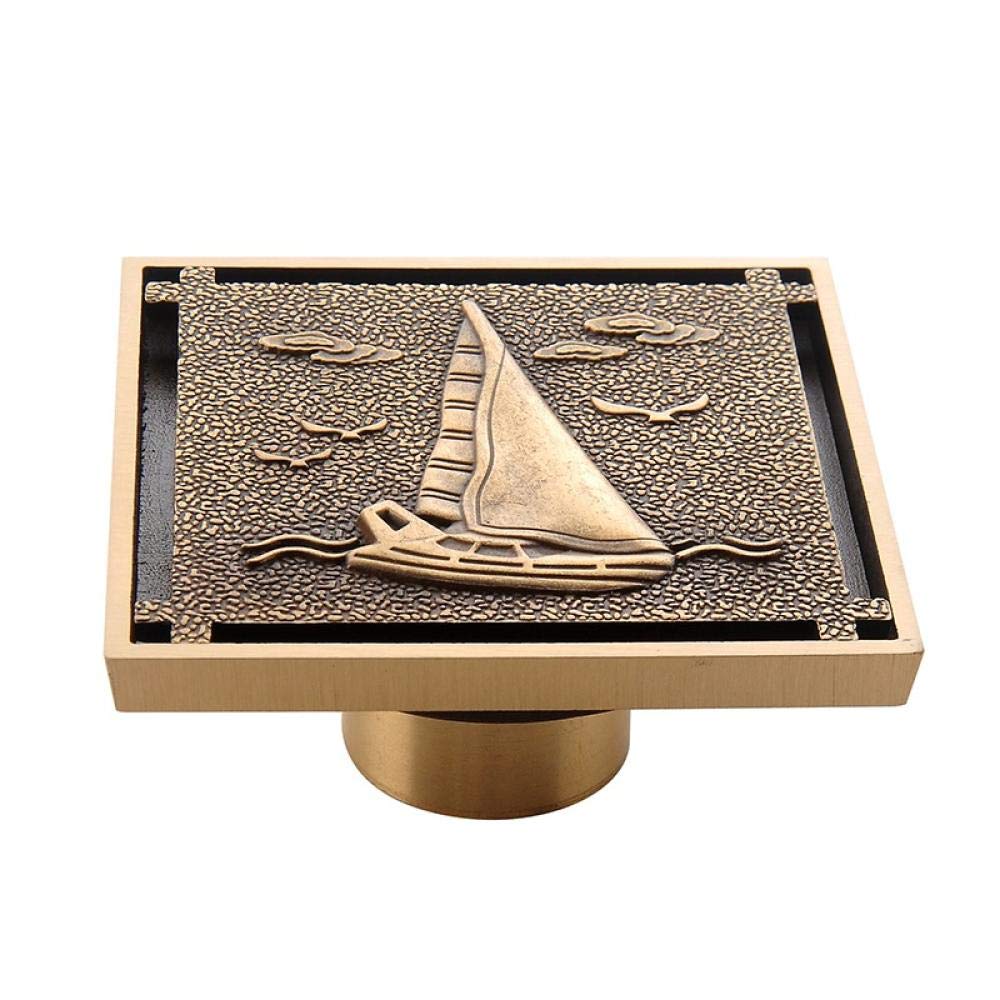 Desagüe de Suelo Redondo, 1 Unidad, de Cobre y latón, 10 cm, Cuadrado, con diseño Floral Tallado, Tapa de desagüe Invisible, antiolor, 9 (16)