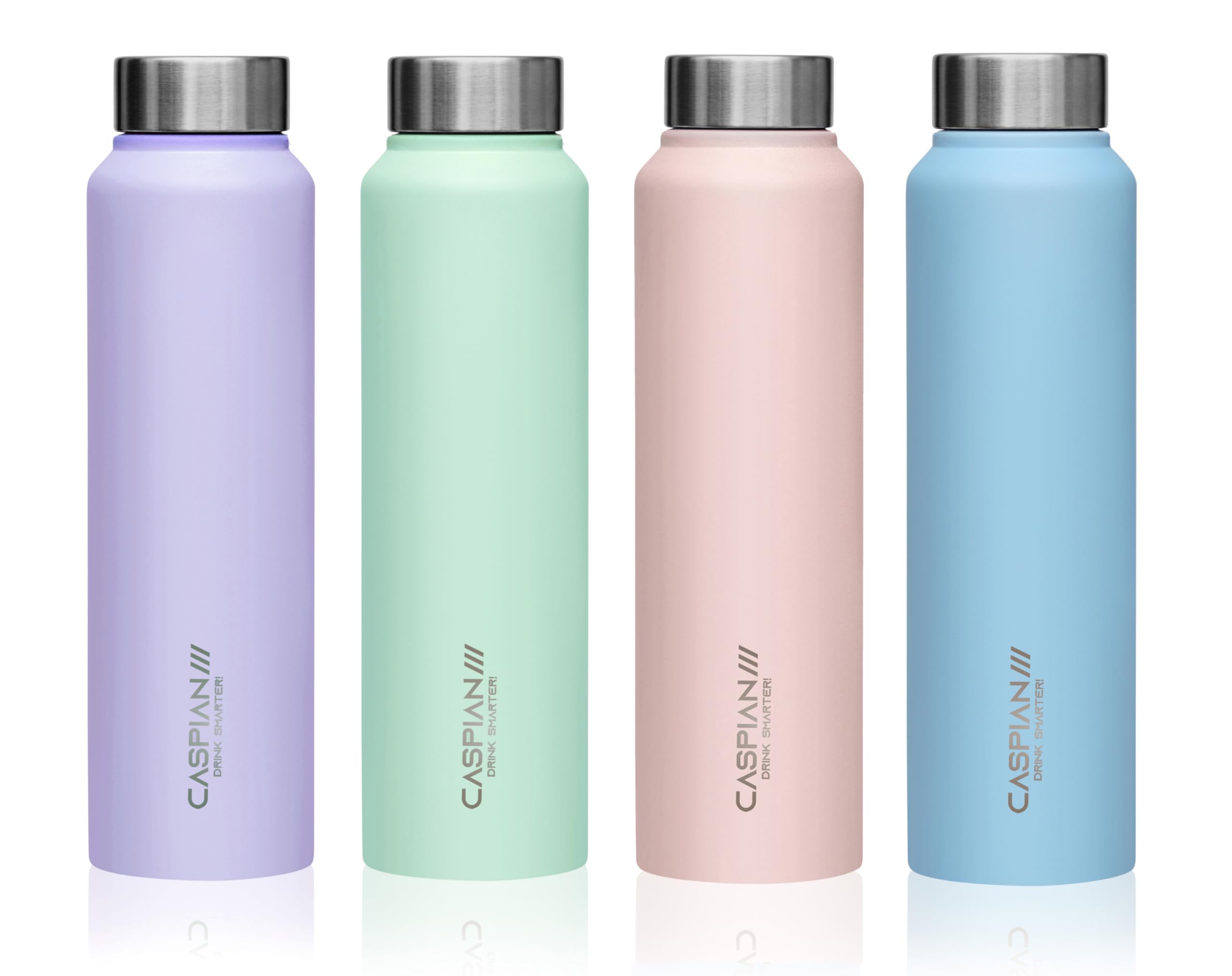 CASPIAN /// Astra Stainless Steel Water Bottle (Green, Pink, Blue & Light Purple, 1 Litre, Set of 4)| Leak Proof Thunder for Fridge Home Office Travel School Kids Boys Girls Adults Sports Gym Yoga