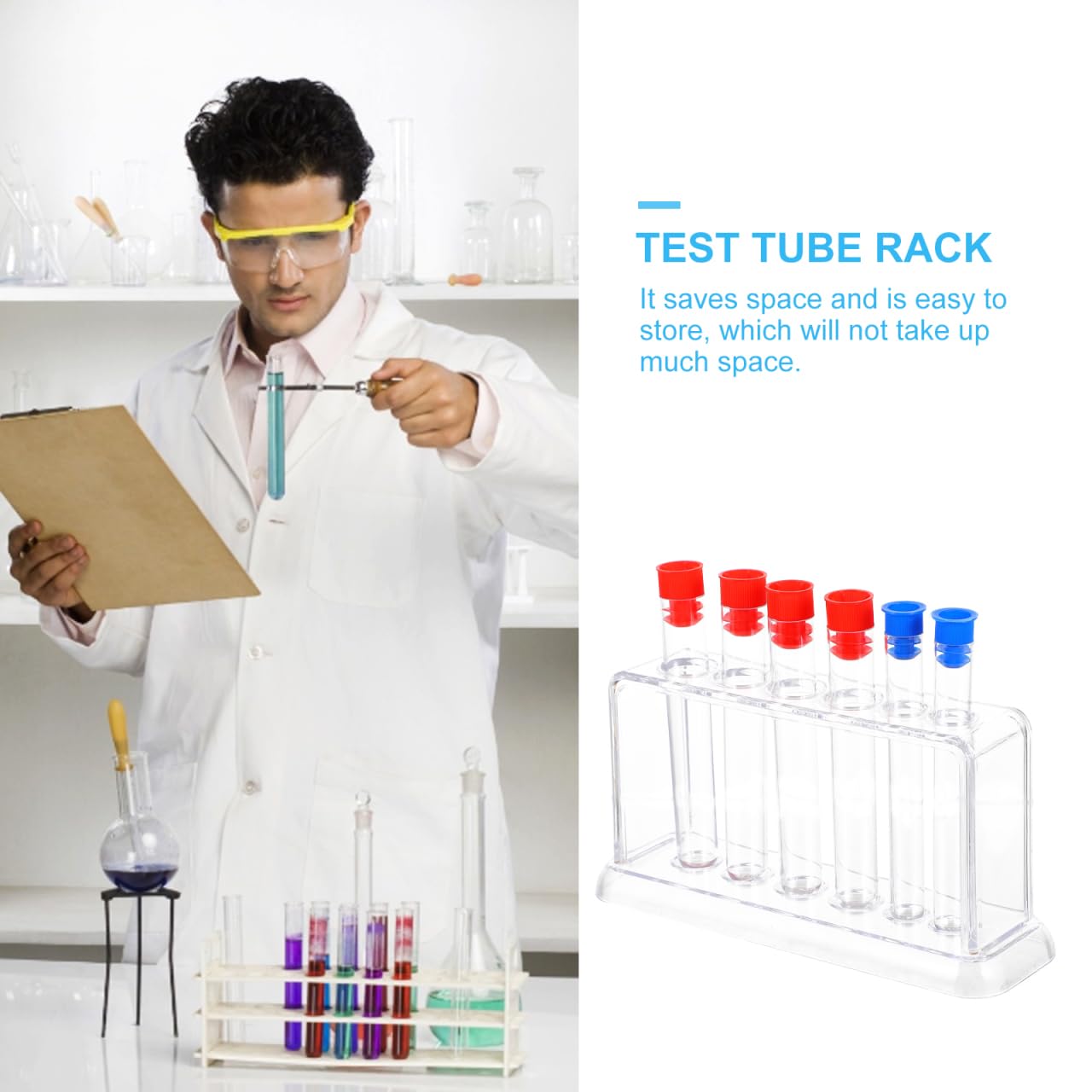 generic Portaprovette in Plastica Trasparente 6 Scomparti Supporto Per Tubo Di Test Laboratorio 6 Provette Organizer Compatto 6.69X5.12X1.97In Per Scuola Ricerca Scientifica