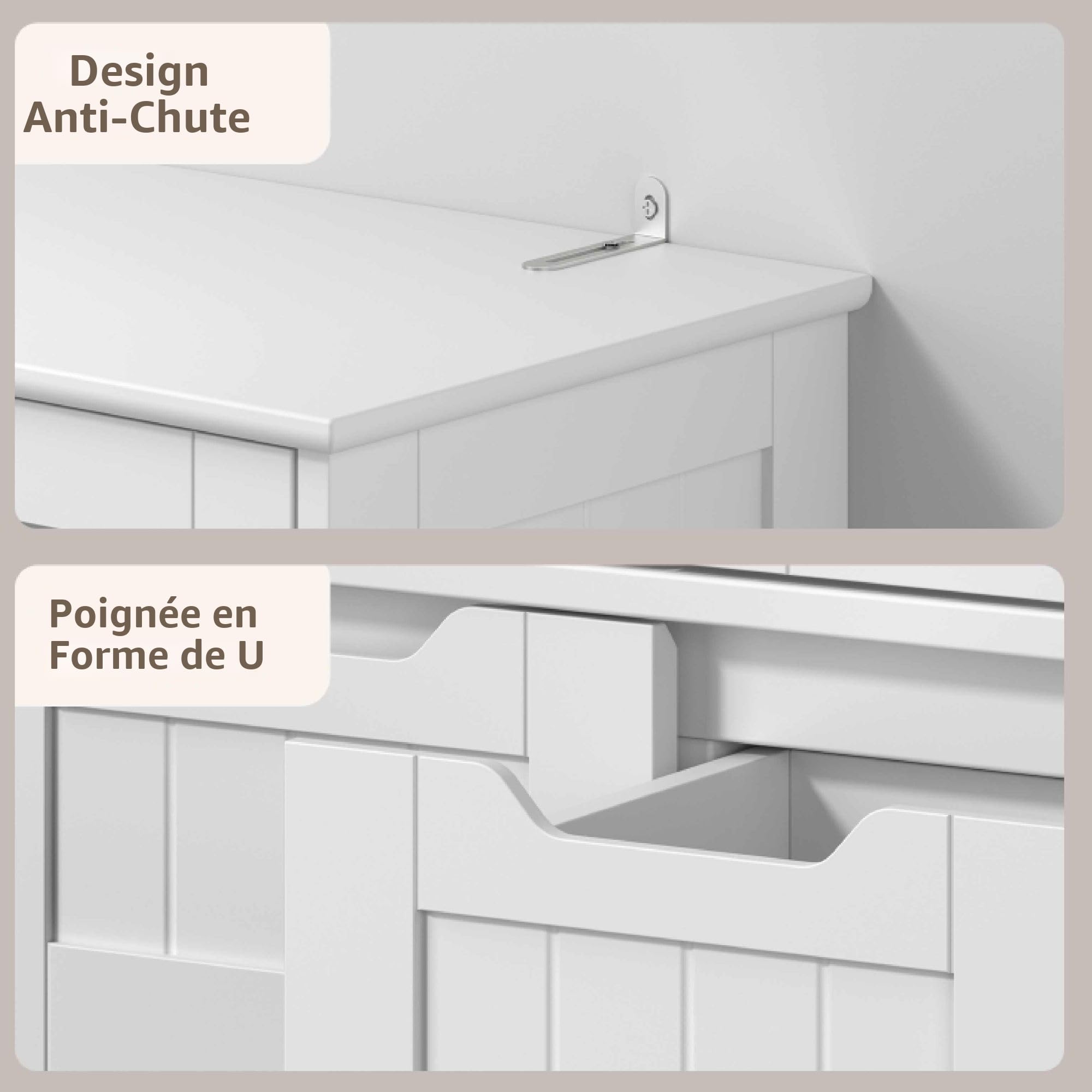 Xbro Armadietto da Cucina, Mobile bagno con 2 Armadi e 2 Cassetti, Mobile Cucina con Design Anti-Ribaltamento per Cucina, Soggiorno, Sala da Pranzo, Lavanderia (Bianco)
