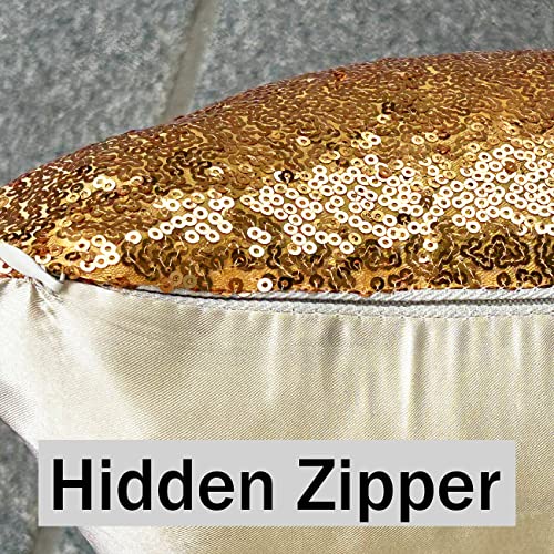 Aremetop Pack Of 4 Gold Sequin Pillow Covers 16X16 Inch Shiny Sparkling Home Decorative Glitter Solid Throw Pillow Cushion Case Square Accent Pillowcases For Couch Bed Living Room Party Wedding #TOP5