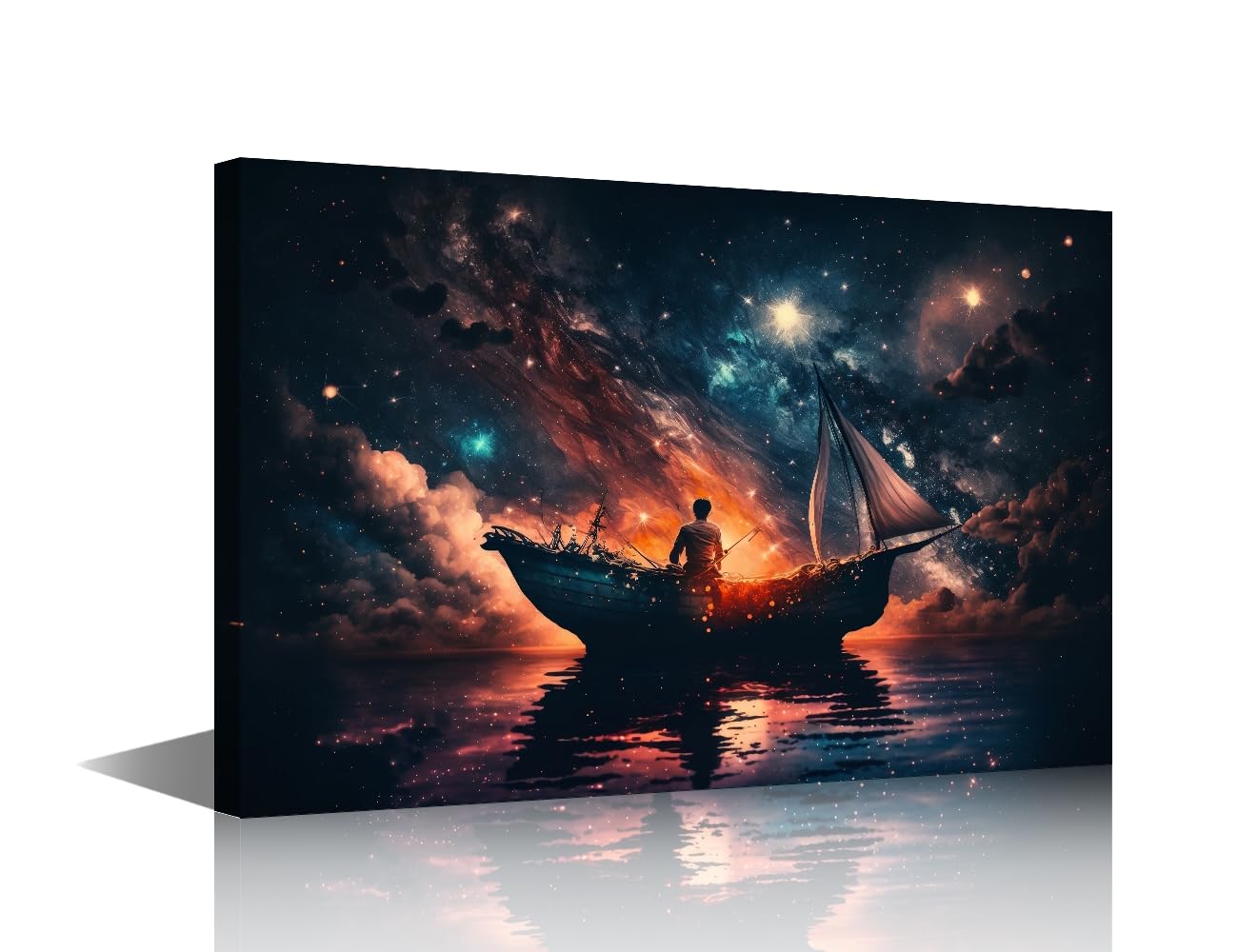TISHIRON Boat Canvas Wall Art for Bedroom Bathroom Sunset Sky Painting House Decorations Outer Space Print Artwork Canvas Framed Artwork for Walls Posters framed Ready to Hang 16" Wx24 Hx1 Panel