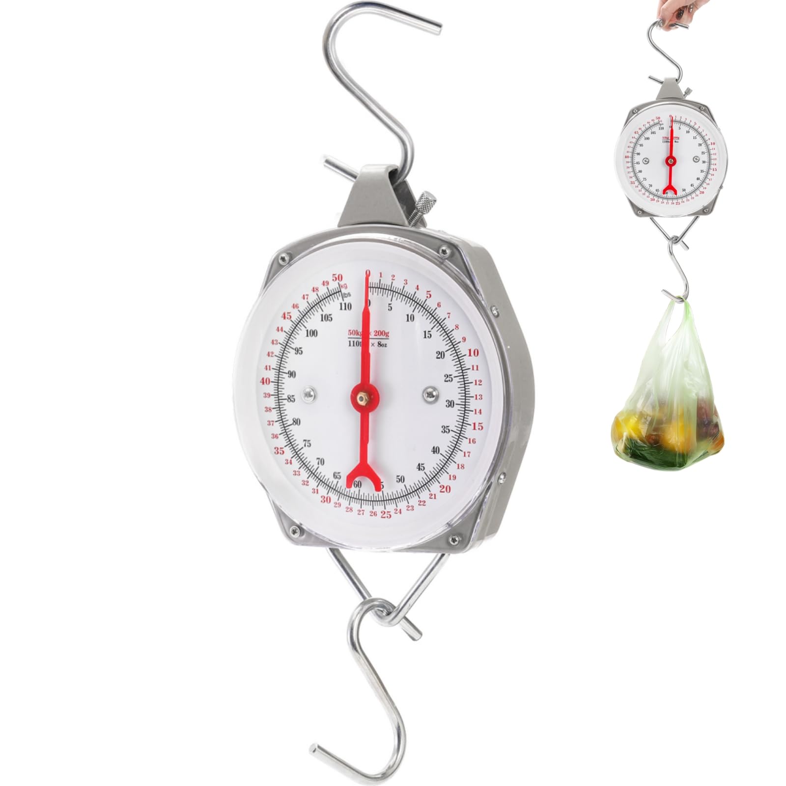 Precision Hanging Scale, 110 LB / 50KG Spring Dial Weight Scale Large Game Scale, Heavy Duty Mechanical Kitchen Weighing Food Scale for Market, Feeding, Kitchen-image-46
