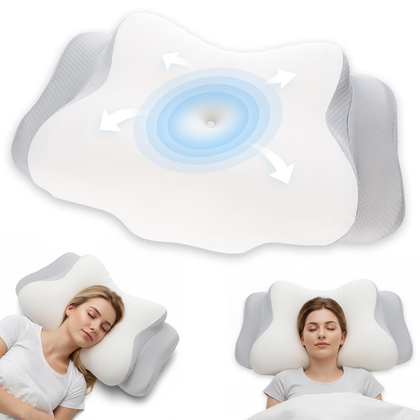 Romon Almohada Cervicales Y Cuello, Almohada Ergonómica De Espuma Viscoelástica, Almohada Ortopedica para Dormir De Lado, Boca Arriba Y Abajo