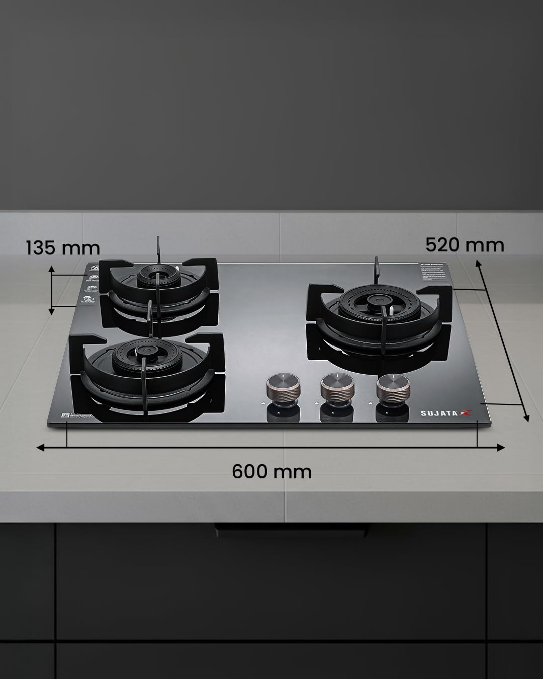 Sujata 3 Burner Gas Stove - Auto Ignition, Glass Top -2