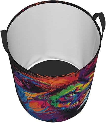 Miniatura 3 de Cesta de lavandería con diseño de león teñido anudado arcoíris, cesta de almacenamiento de ropa sucia, impermeable, plegable, para oficina,