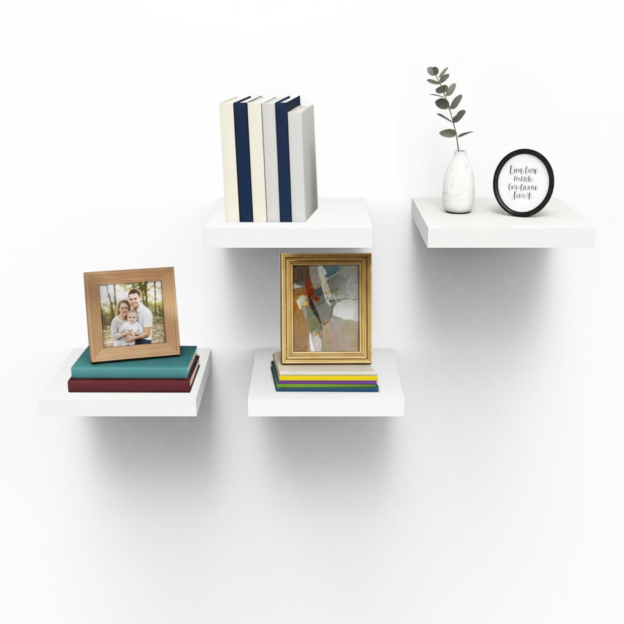 Set di 4 mensole da parete sospese, in MDF, colore bianco lucido