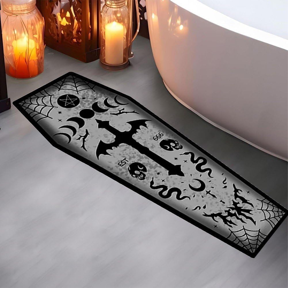 Coffin Bath Mat Halloween Rug Gothic Home Decor for Bathroom Bedroom, Horror Coffins Door Mat Non Slip Rugs for Halloween Decorations