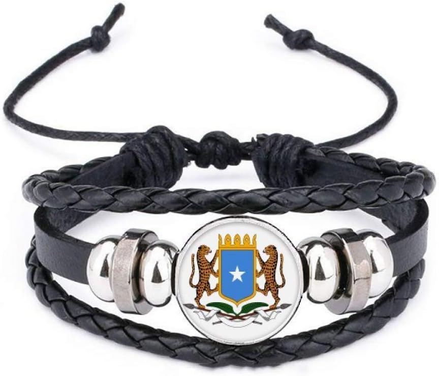 DIYthinker Somalia Africa National Emblem Bracelet Braided Leather Rope Bead Wristband