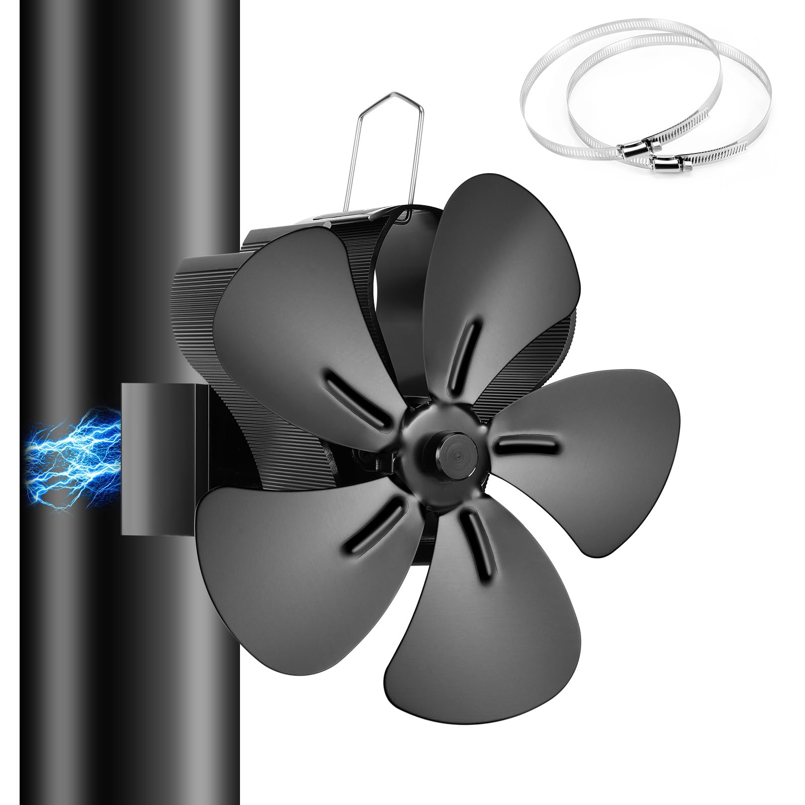 Magnétiques Ventilateur Poele à Bois, 5 Pages Alimenté à la Chaleur Ventilateur Cheminée, Ventilateue de Poêle à Chaleur Sans électricité Alimenté à chaleur, Cycle Silencieux