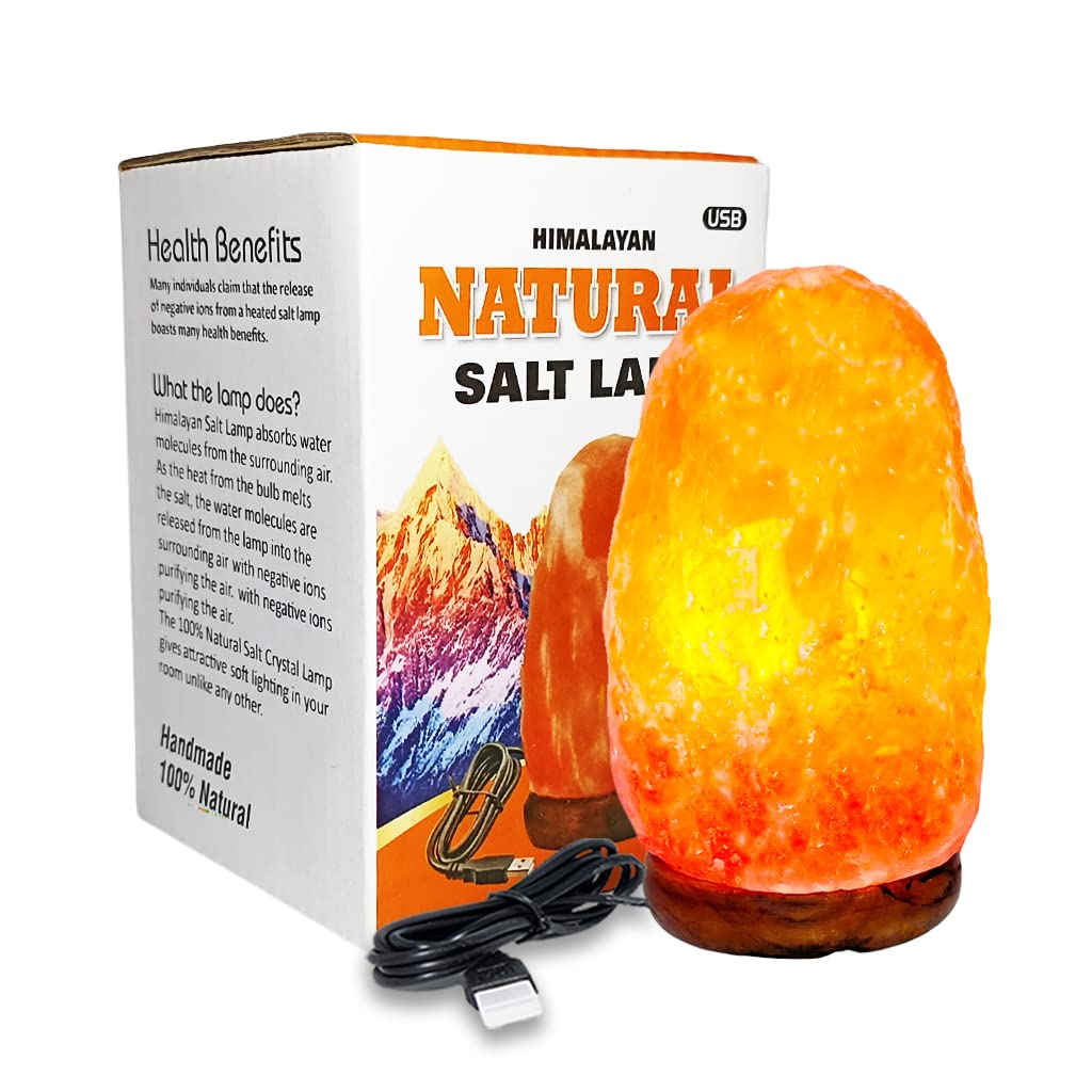 Himalayan Mini USB Salt Lamp Pink Rock Crystal Light | 100% Authentic Quality Natural Hand Crafted from Foothills of Himalayas Comes with Complete Fitting Wooden Base (Mini USB Salt Lamp)