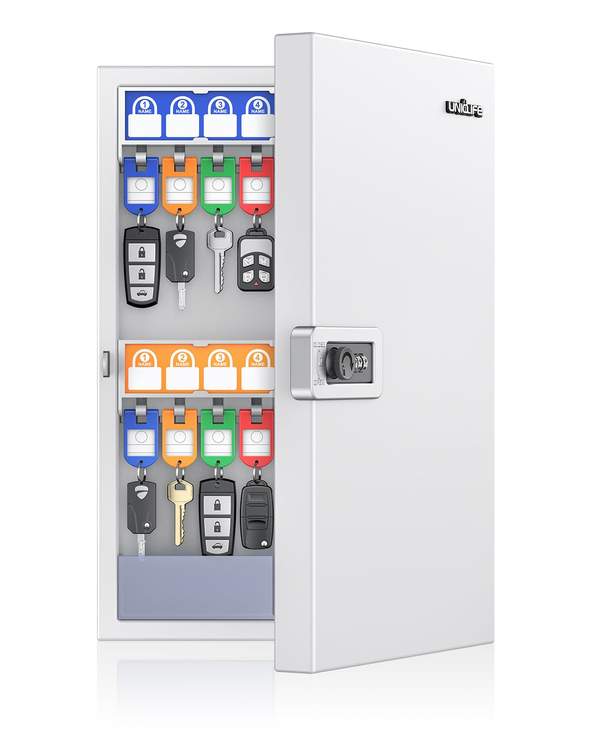 Uniclife 32-Key Wall Mount Combination Lock Box, closed, white