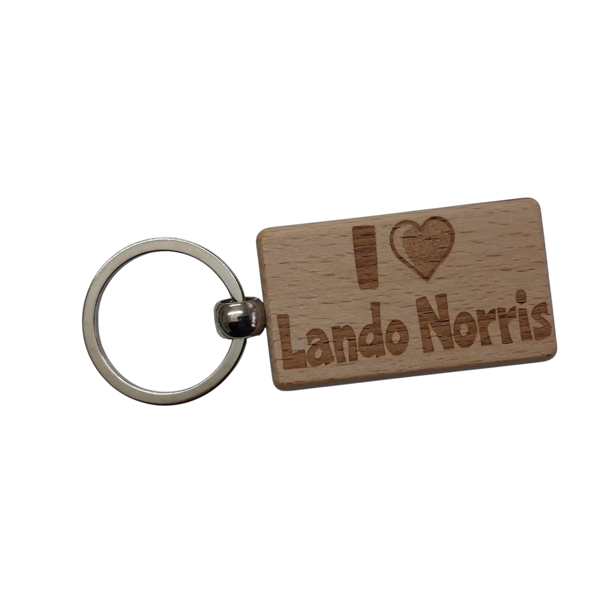 Decalarama Brown Lando Norris Keyring Gift I Love Heart Cute Engraved Wooden Fan Key Fob Fun Novelty Nice Custom F1 Formula One Present
