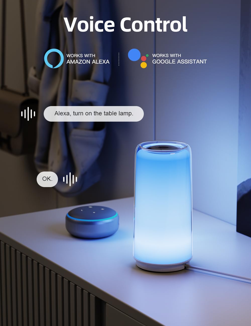 Maxcio Lampada da Comodino Smart, Compatibile con Alexa e Google Home, Lampada da Tavolo dimmerabile, Luce Notturna a LED con Controllo Timer e APP Controllo, RGBCCT Adatto per Camera da Letto