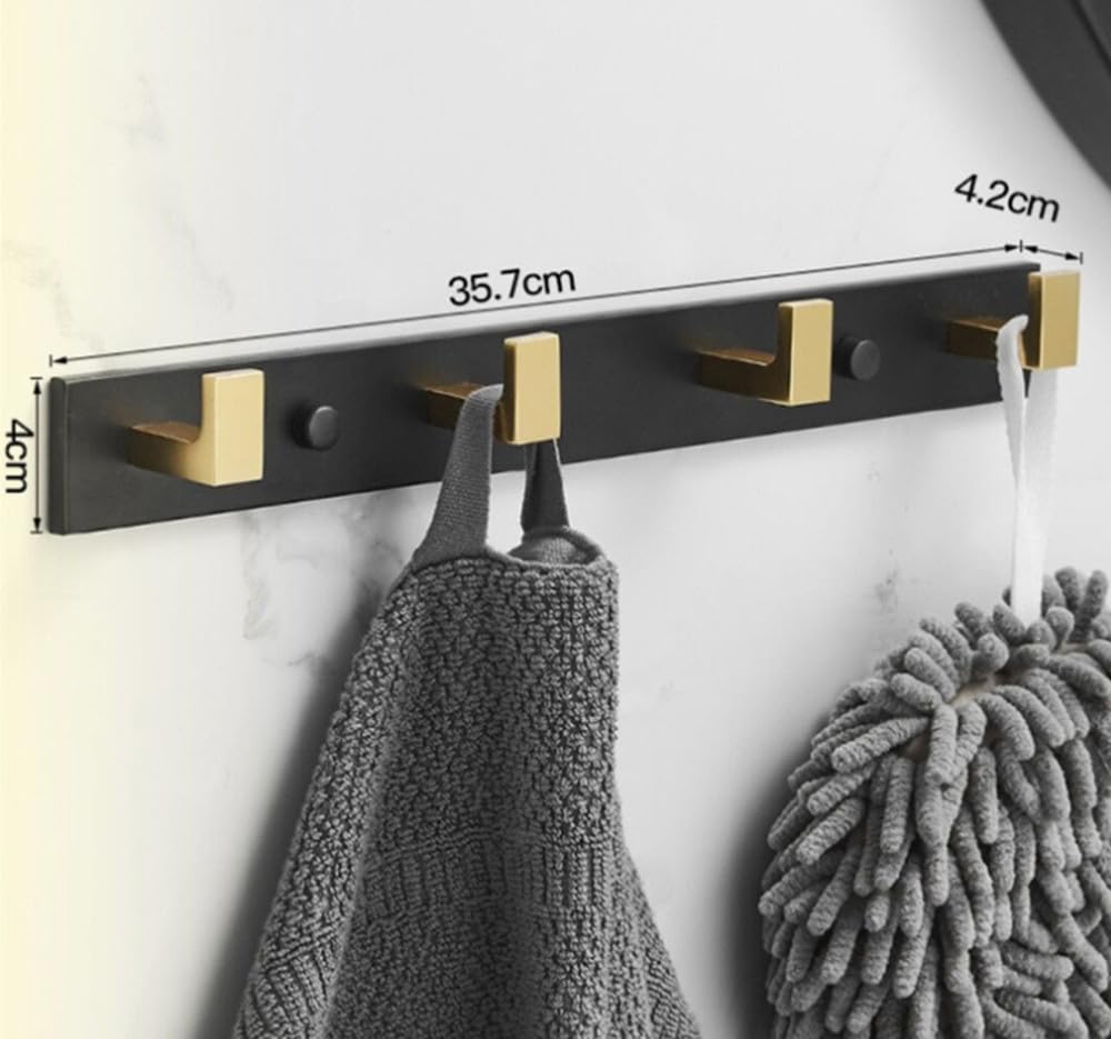 Gancho de fila de oro negro para baño, gancho para sala de montaje, gancho individual para puerta, gancho de pared trasera, material de aluminio espacial, 4 ganchos B, 1