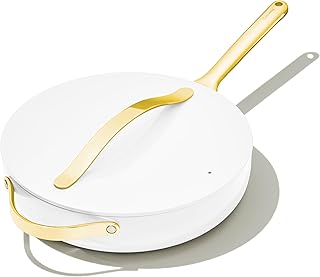 Caraway Non-Stick Ceramic Sauté Pan with Lid (4.5 qt, 12") | Non-Toxic, PTFE and PFOA Free, Oven Safe and Compatible with All Stovetops (Gas, Electric and Induction), White