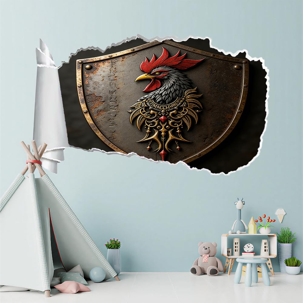 Wandsticker 3D Durchbruch Hahn Wandtattoo kinderzimmer Deko Schildmetall Wandaufkleber Wanddurchbruch Wandsticker Wandbild für Mädchen Zimmer Wohnzimmer Schlafzimmer