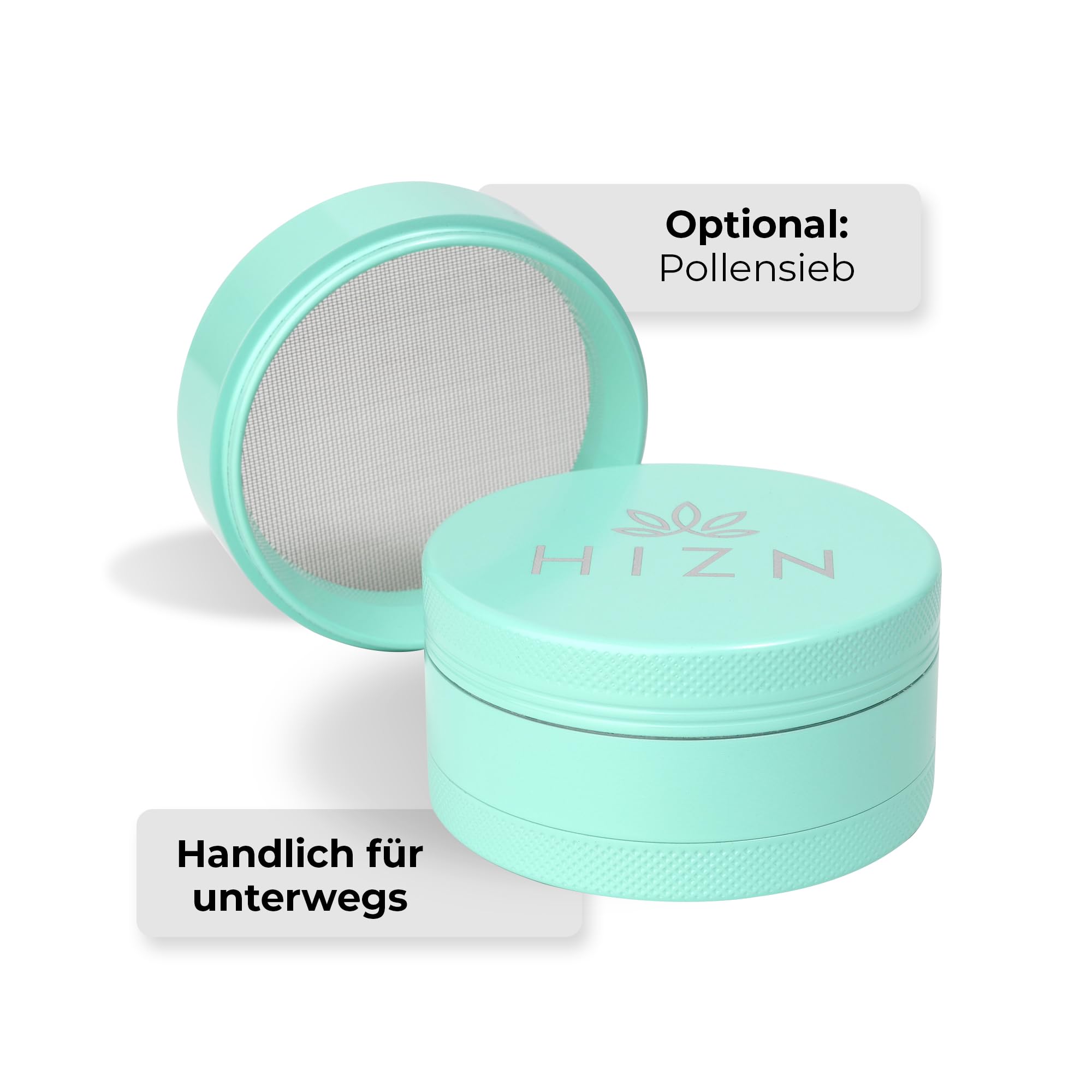Keramik Grinder 4-teilig Ø 63mm, Premium Grinder mit Nano-Beschichtung, Metall Crusher Kräutermühle, Antihaft & langlebig, inkl. Zubehör-Set (Mint)
