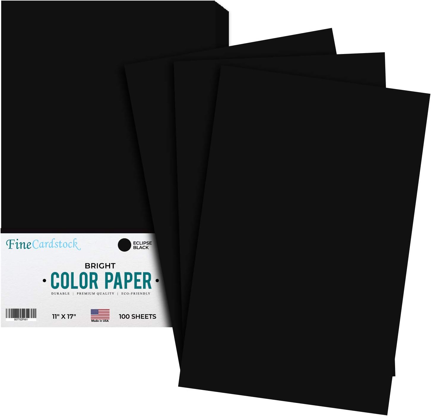11 x 17" Eclipse Black Color Paper Smooth, for School Office & Home Supplies, Holiday crafting, Arts and Crafts | Acid & Lignin Free | Regular 24lb Paper - 100 Sheets Per Pack