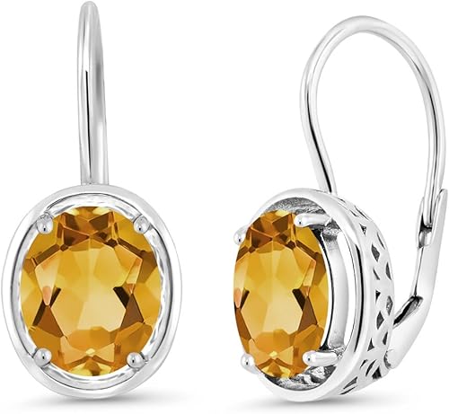 Gem Stone King Aretes colgantes de citrino amarillo de 3.00 quilates para mujer en plata de ley 925 Piedra natal Ovalado de 0.354 x 0.276 in