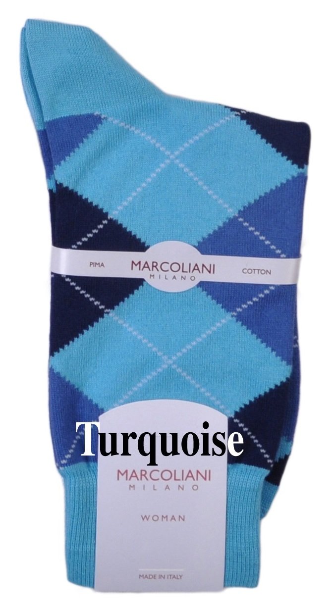 Marcoliani-Milano Beautiful SuperSoft Peruvian Pima Women's Ankle Length Argyles-1 Pair Turquoise