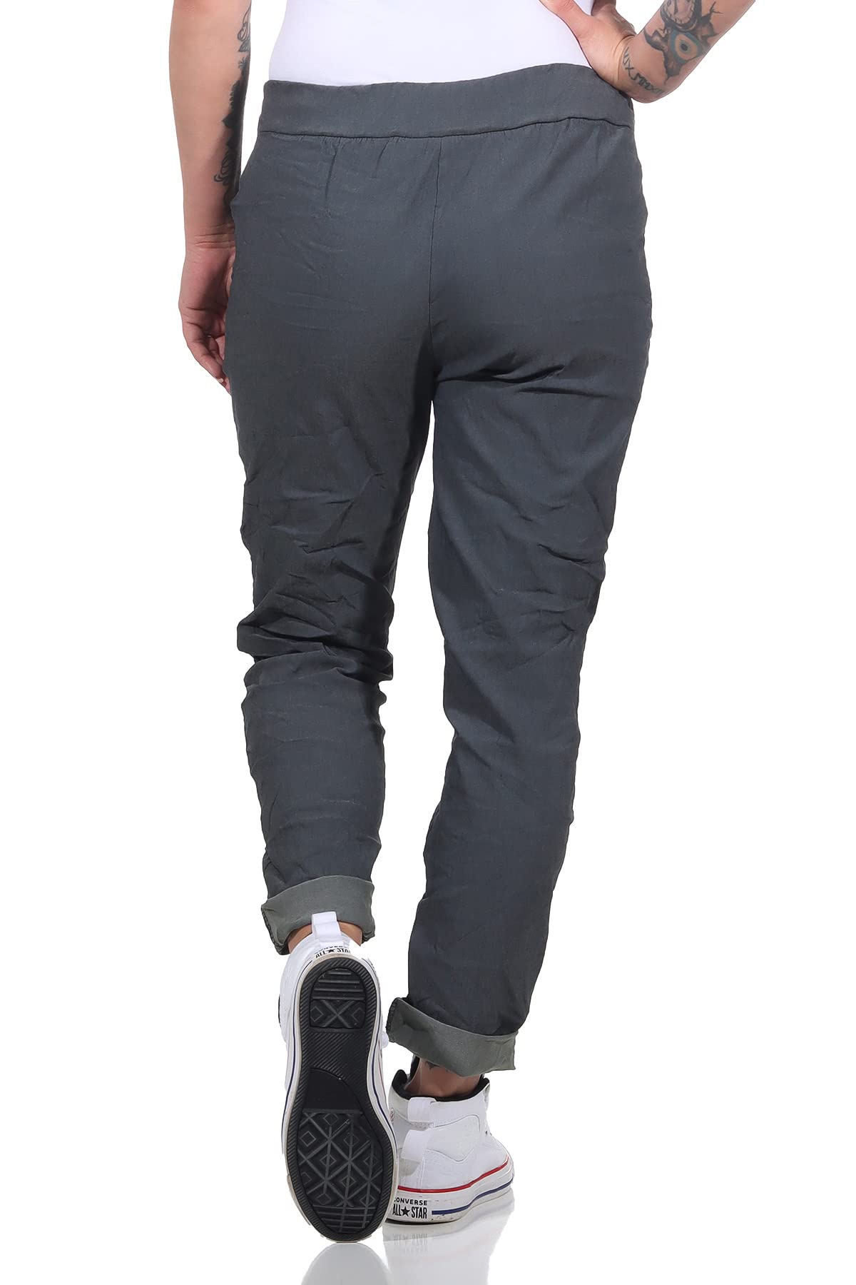 Pantaloni da jogging da donna in stile vintage, per tempo libero, sport e fitness 8115, grigio scuro, 46/50 IT
