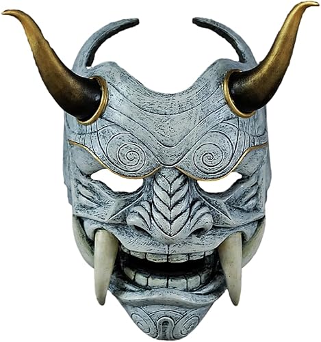 LDesign Máscara japonesa Samurai Oni, máscara de fantasma, máscara de ninja, máscara de guerrero punk, accesorio de cosplay para Halloween