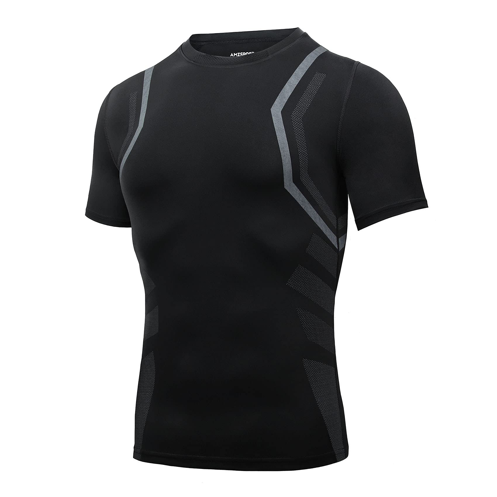 AMZSPORT Herren Kompressionsshirt Kurzarm Sportshirt Schnelltrocknend Laufshirt Funktionsshirt