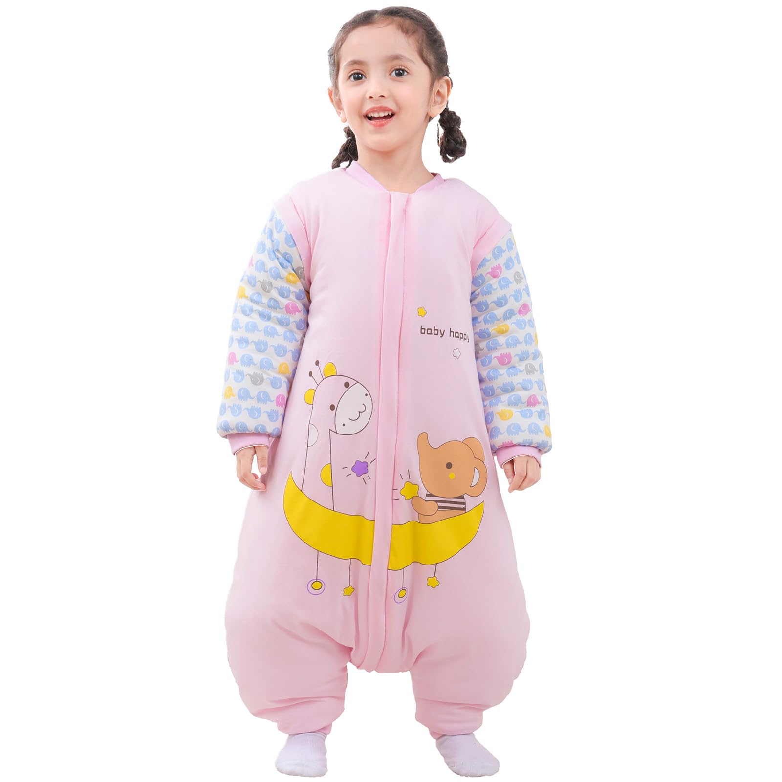 MIKAFEN Sacco nanna a maniche lunghe con piedi 3,5 tog invernale, per bambini - sacco nanna invernale con gambe - 100% cotone, Luna Blu (18-36 mesi)