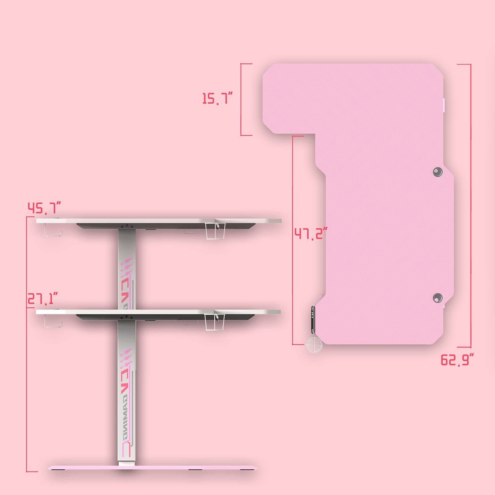 Buy CharaVector Pink Ergonomic Gaming Electric Standing Desk 63", Electric Height Adjustable L