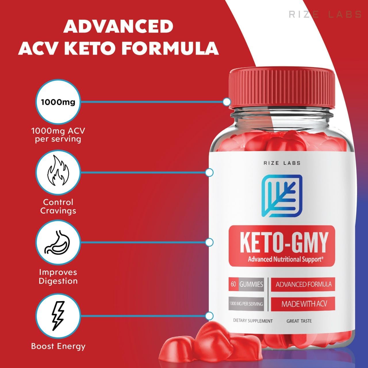 rize labs - Keto-GMY Gummies for Weight Loss, Advanced Nutritional Support Gummies, Helps to Reduce Belly Fat, Vegan (180 Gummies)