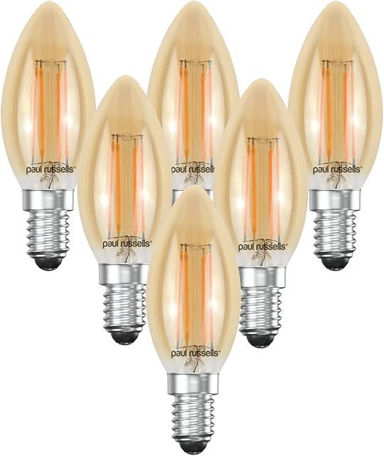 paul russells LED Filament Candle Light SES Small Edison Screw E14, 35w Equivalent 4W 380LM LED C35 Bulbs, 2200K Amber, Energy Saving NonDimmable Chandelier Lamps, Pack of 6