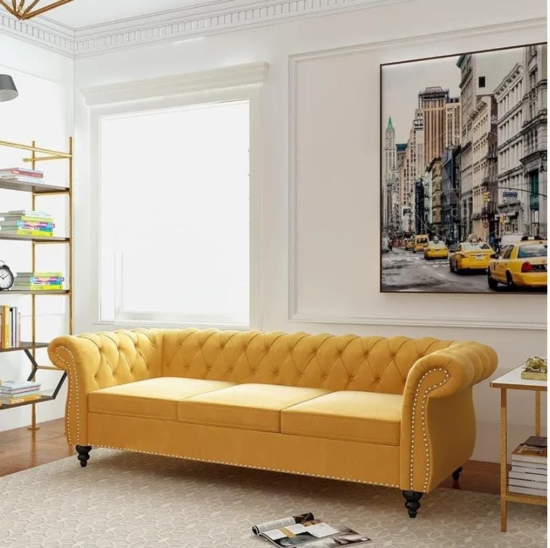 Image of Royale Hand Tufted Four (3+1) Seater Elegant Wooden Base Sofa in Wide Extravagant Fabric, Gives Luxurious Look for Home /Living Room /Office /Guest Room /Hotels