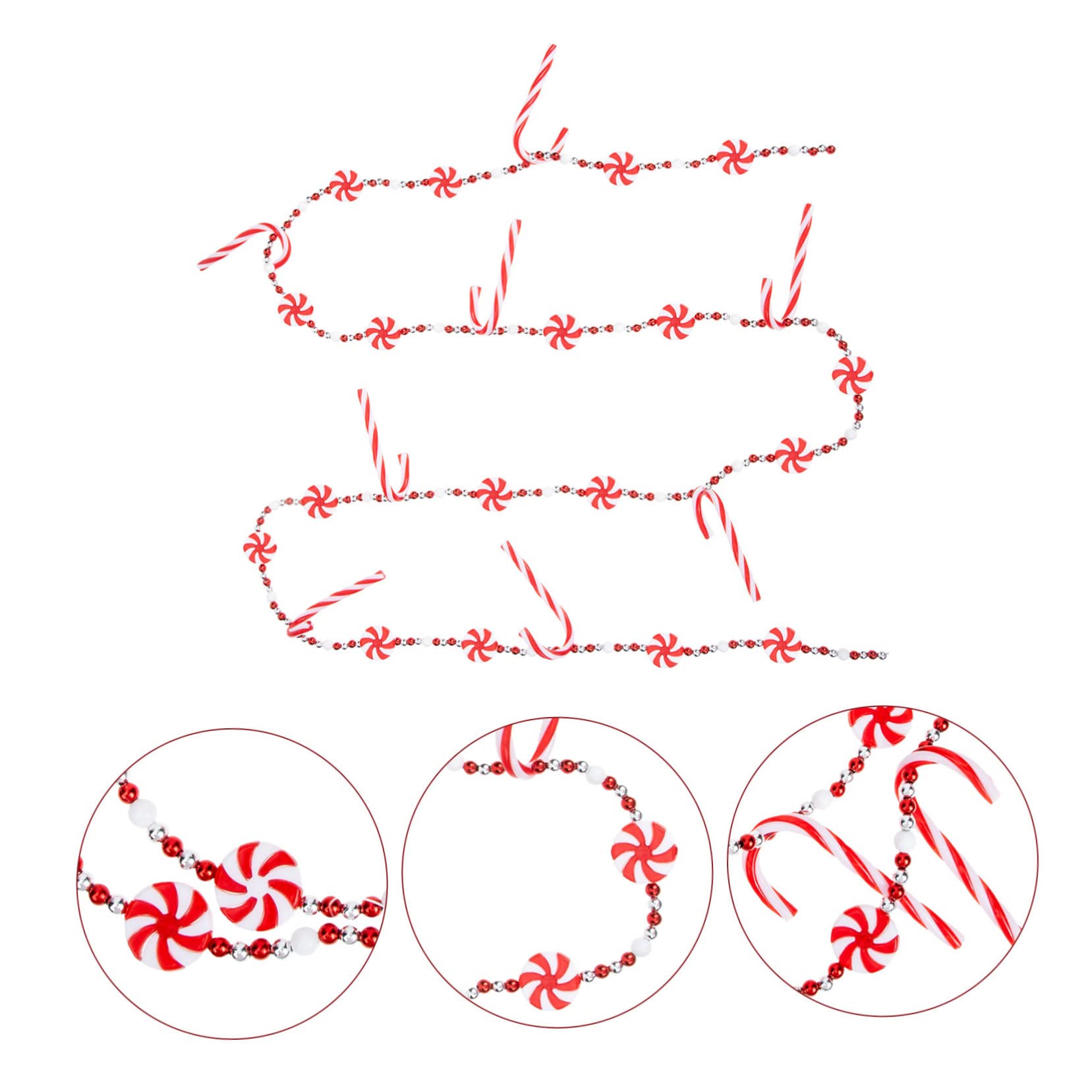 NUOBESTY 3stücke Xmas Beads Garland Für Weihnachtsbaumdekoration Rote Und Weiße Zuckerstangen-designs Lange Girlande Festliche Und Raumdeko Für Zuhause Restaurant Und Bar