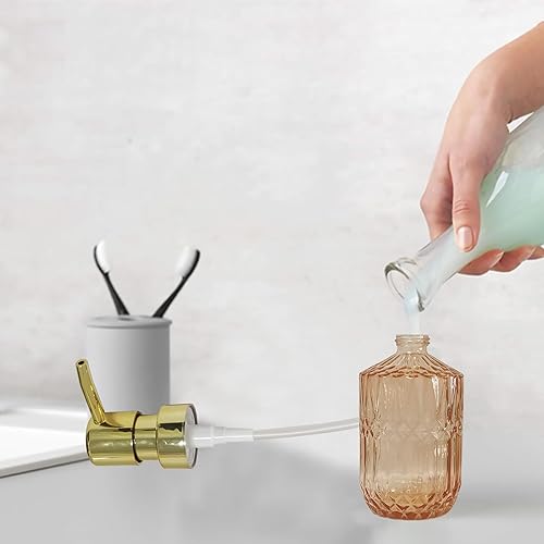 Miniatura 3 de Dispensador de jabón de vidrio con bomba dorada, dispensador líquido de mano de 15 onzas, dispensador de jabón para platos de loción recargable para