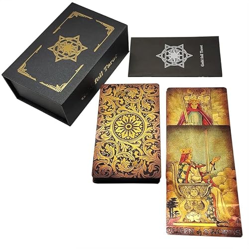 Fikujap Goldfolien-Tarot-Deck, Tarot-Karten-Deck mit Ratgeber & Box, 78 Tarot-Karten-Deck-Set, Weissagungs-Tarot-Karten für Anfänger und erfahrene Leser Cover