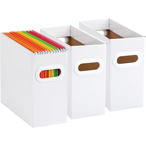 EOOUT 3 Pack Hanging File Folder Organizer, Hanging File Box for Letter Size Cardboard File Folder Boxes Storage with Handles for Office Home School, White
