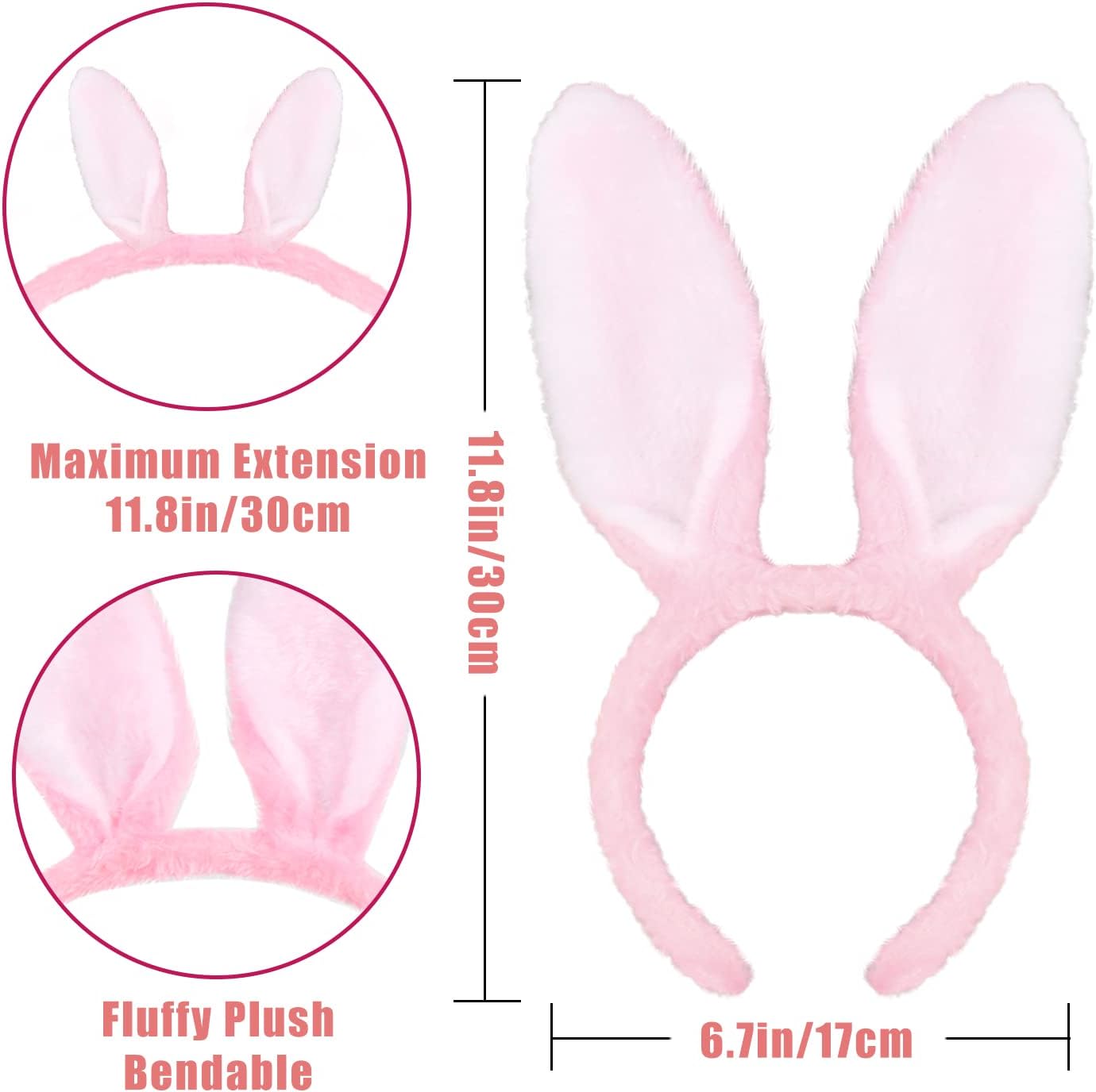 FOIMAS Plush Bunny Ears Headbands,Assorted Color Rabbit Ear Hairband for Easter Halloween Costume Party Favor,Pack of 12